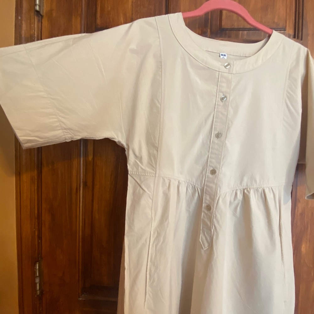 Uniqlo Cream Button-Front Casual A-Line Dress - Picture 2 of 7
